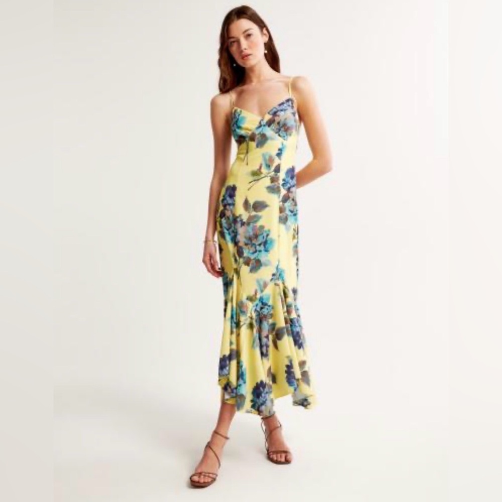 Abercrombie & Fitch Yellow and Blue Floral Midi Dress